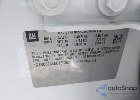 2014 Chevrolet Volt from USA, damaged, VIN 1G1RD6E4XEU159367